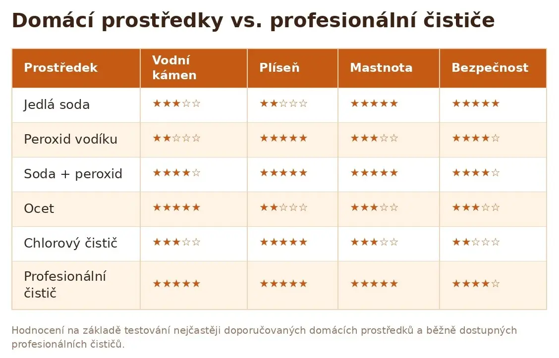 Tabulka účinku čistících prostředků na spáry