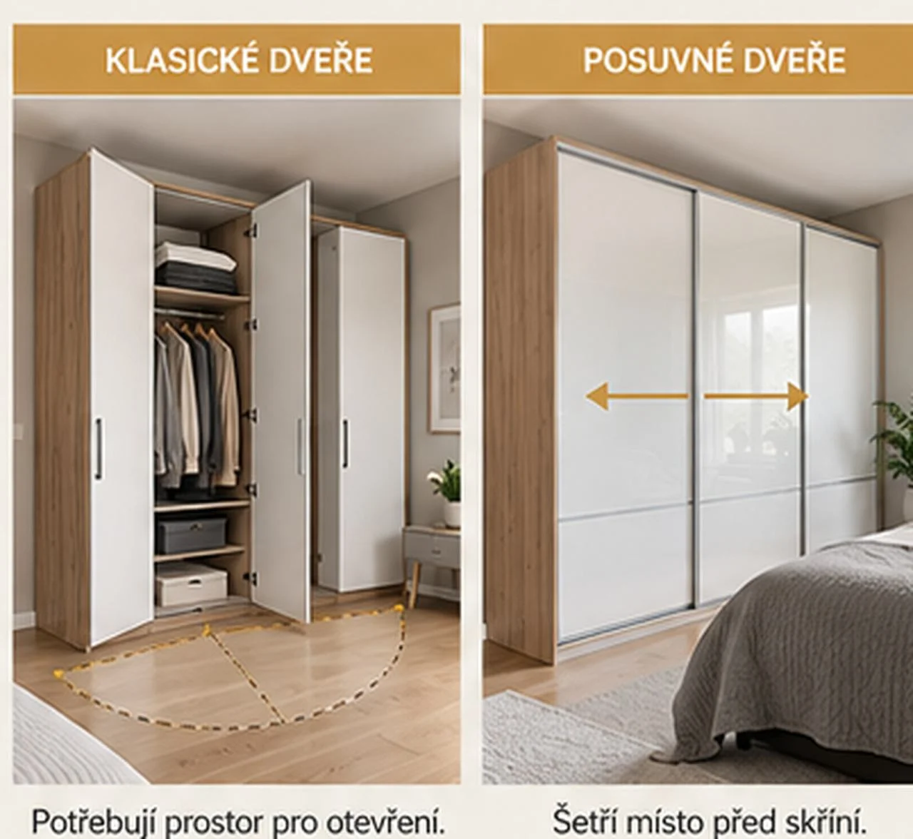 Velká šatní skříň - posuvné versus klasické dveře
